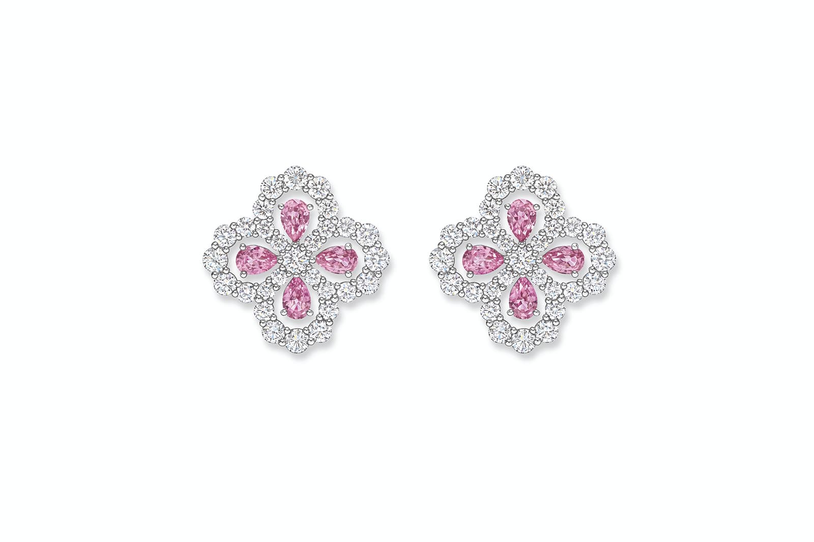 Harry Winston Loop earrings with pink sapphires and diamonds, worn by Awkwafina at the Golden Globe Awards 2021