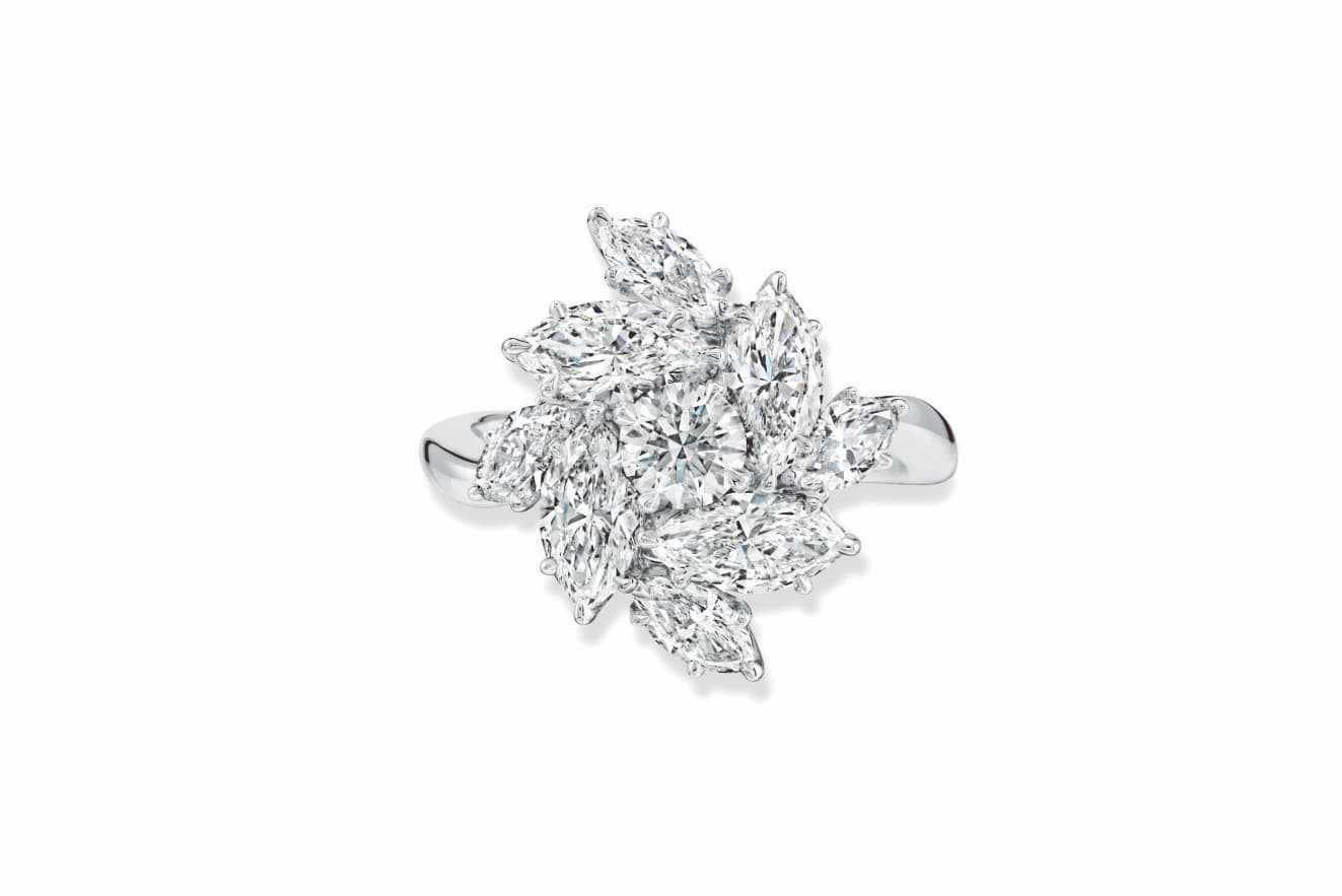  A Harry Winston diamond cluster ring worn by Kaley Cuoco for the 78th Annual Golden Globe Awards