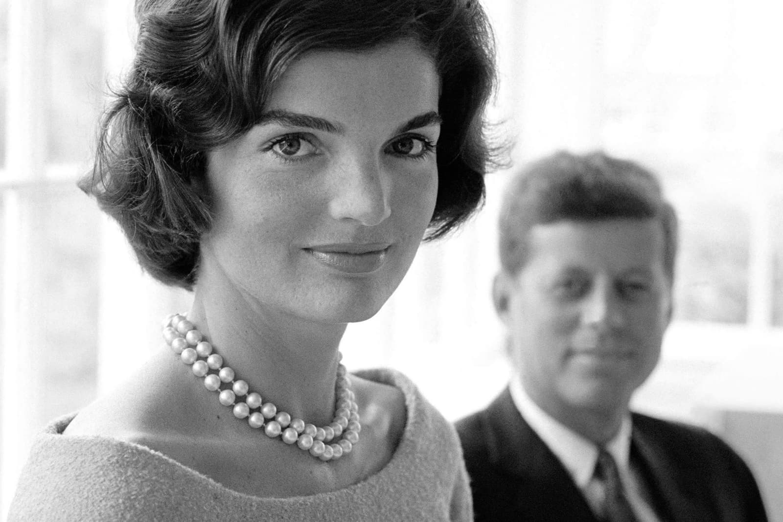 Former First Lady of the United States, Jackie Kennedy Onassis, wearing an ...