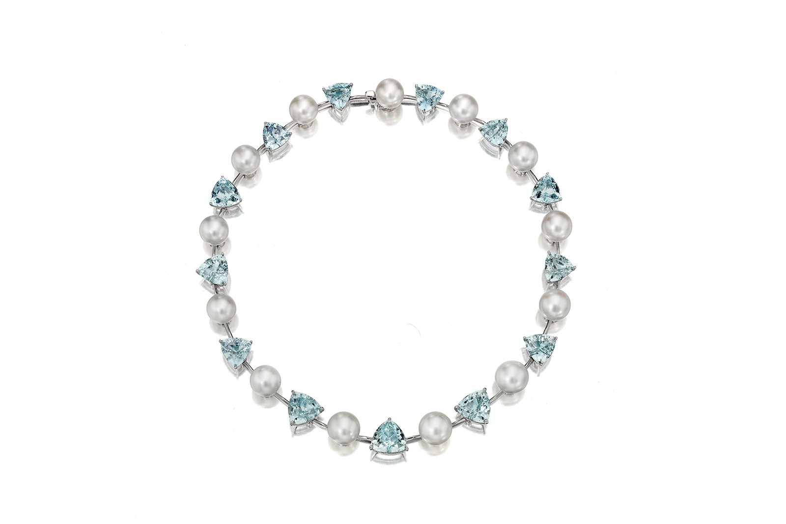  A trillion-cut aquamarine and white pearl necklace by Assael