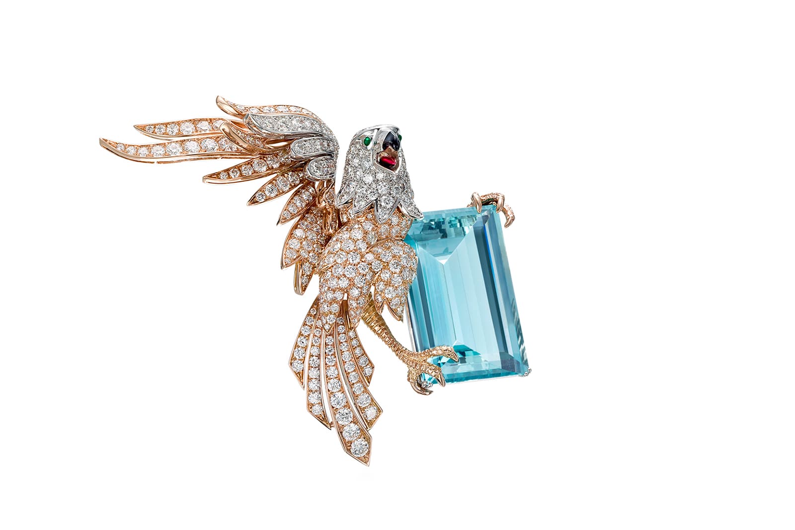  Picchiotti Eagle brooch with a 57.85 carat aquamarine, diamonds, emeralds and enamel