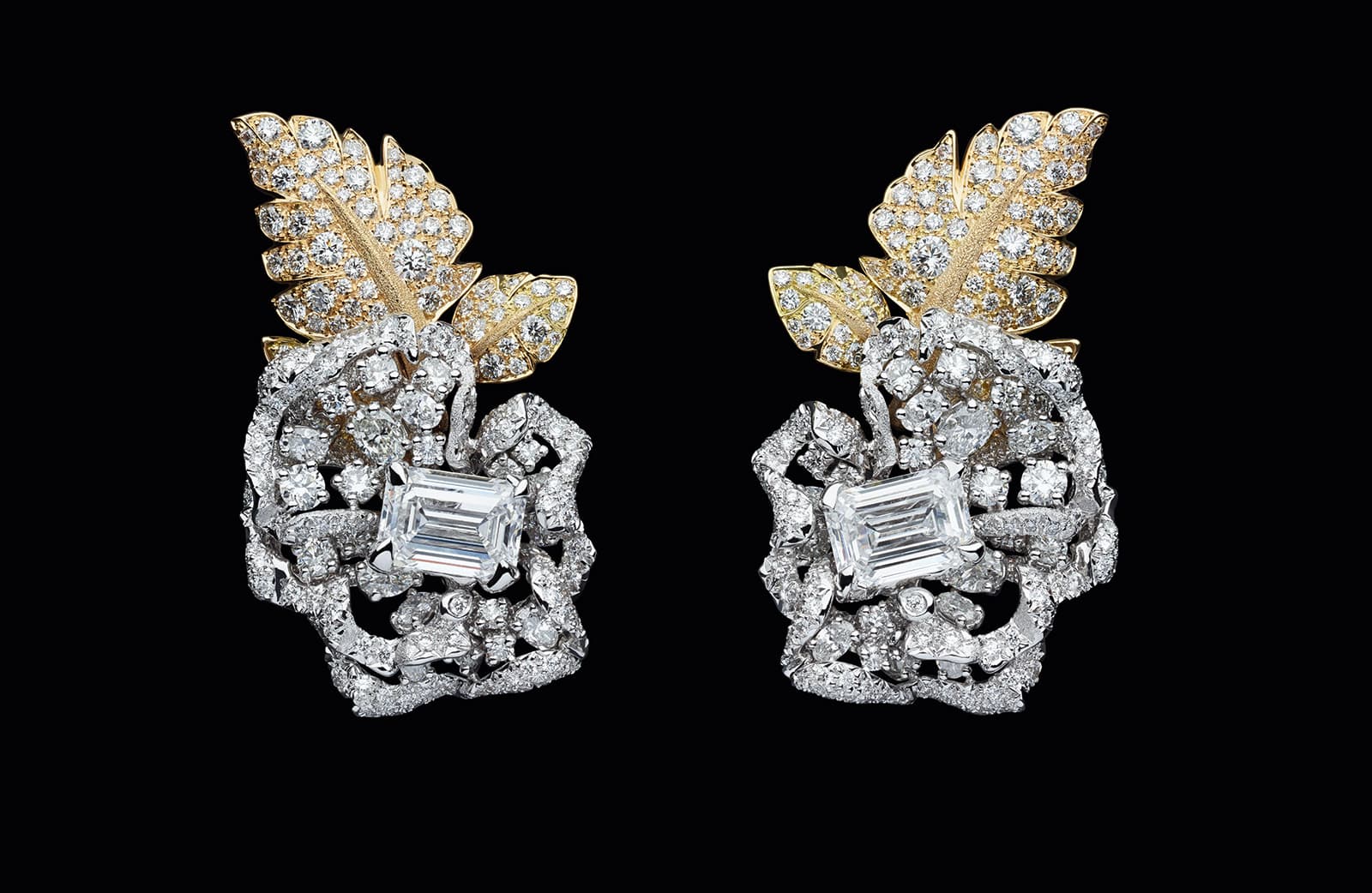  RoseDior earrings in white, yellow and pink gold and diamonds (central stones are 2.22cts and 2.13 cts)