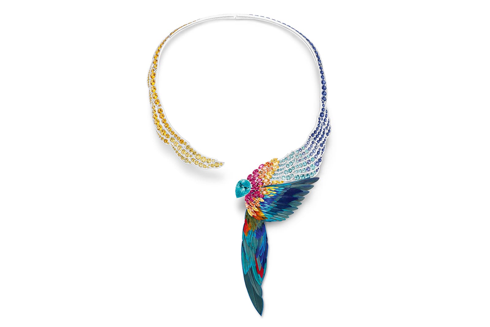 The Piaget Majestic Plumage necklace from the Enchanted Flight chapter of the Wings of Light High Jewellery Collection