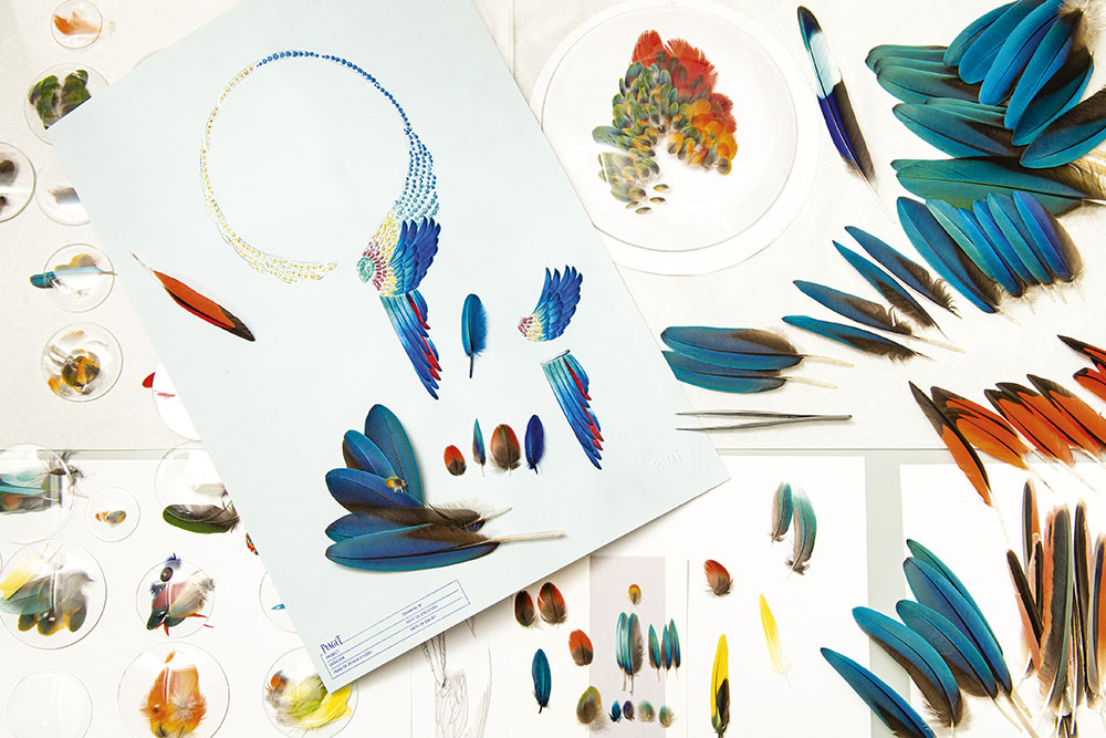 Colourful bird feathers were the inspiration behind Piaget's Majestic Plumage set in the Wings of Light High Jewellery Collection