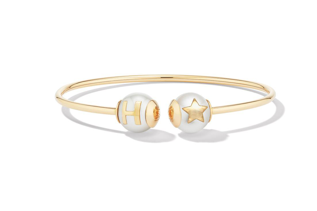  Wilfredo Rosado Pearl ID open bangle bracelet in 18k yellow gold