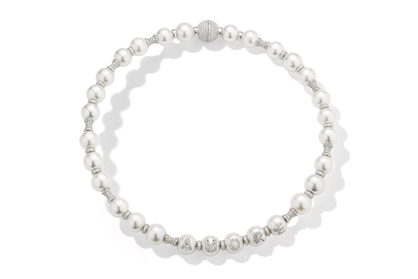  Wilfredo Rosado Pearl ID Amore necklace in 18k white gold 