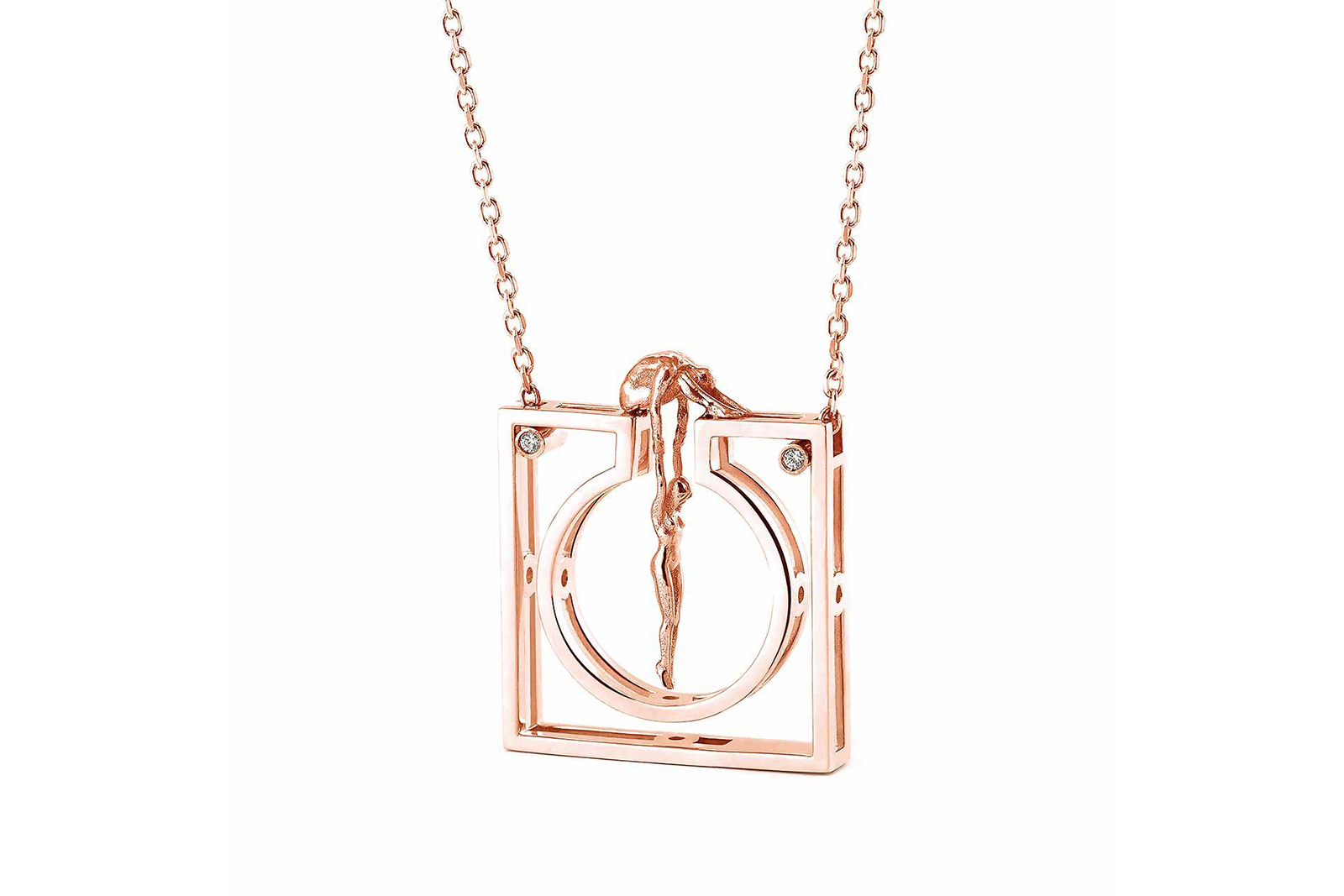  Lorenzo Quinn Gravity Silhouette pendant in 18k rose gold with diamonds