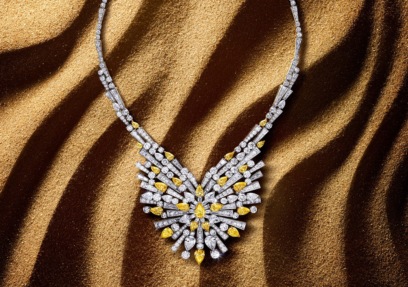 A necklace with 65 carats of yellow and white diamonds from the Graff Tribal High Jewellery Collection