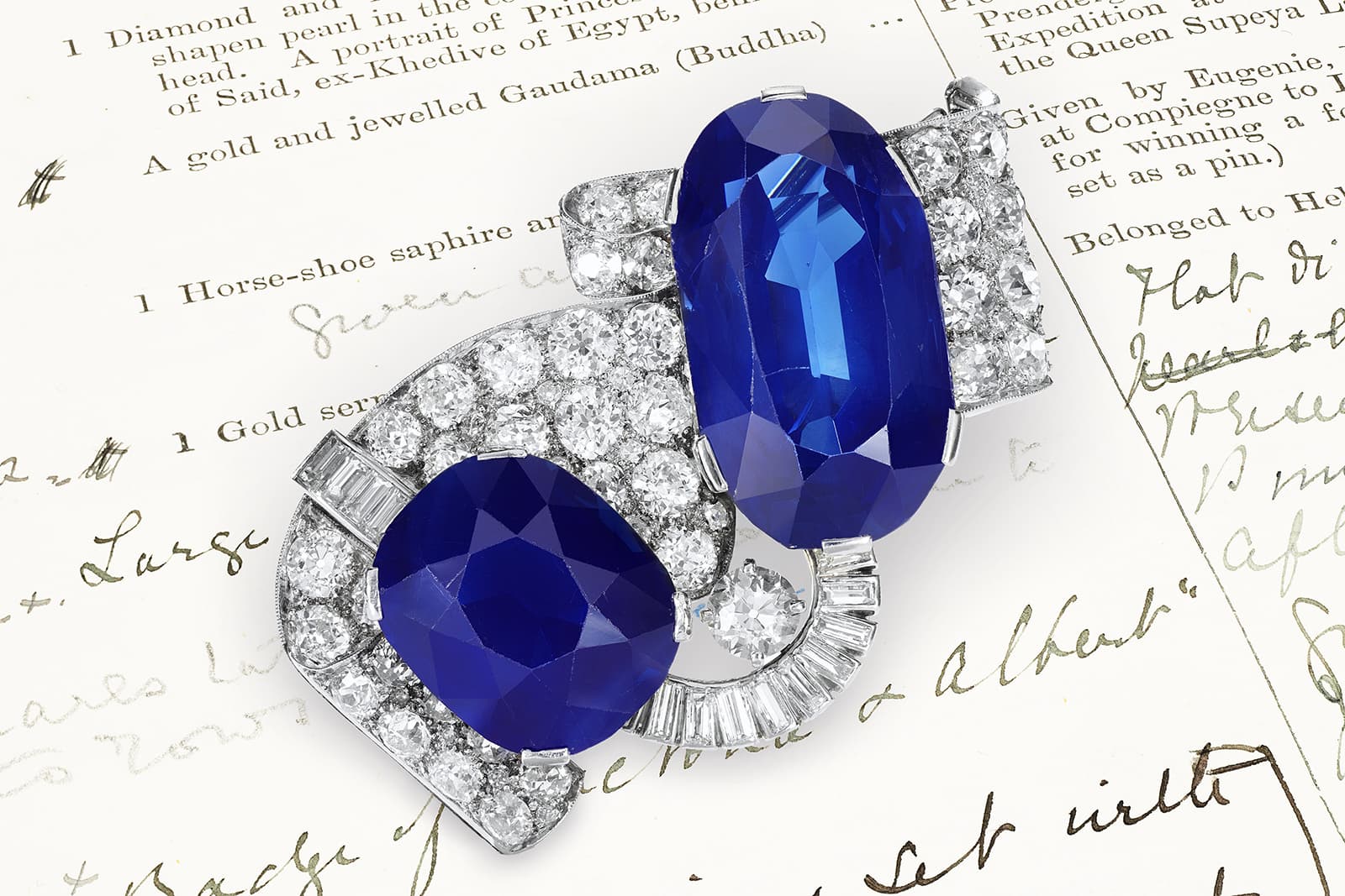 The largest Kashmir sapphire ever to appear at auction – a 1930s sapphire and diamond brooch featuring a 55.19 carat oval gem alongside a cushion-shaped Kashmir sapphire weighing 25.97 carats – will be sold by Sotheby’s at its Magnificent Jewels auction in Geneva in May 2021