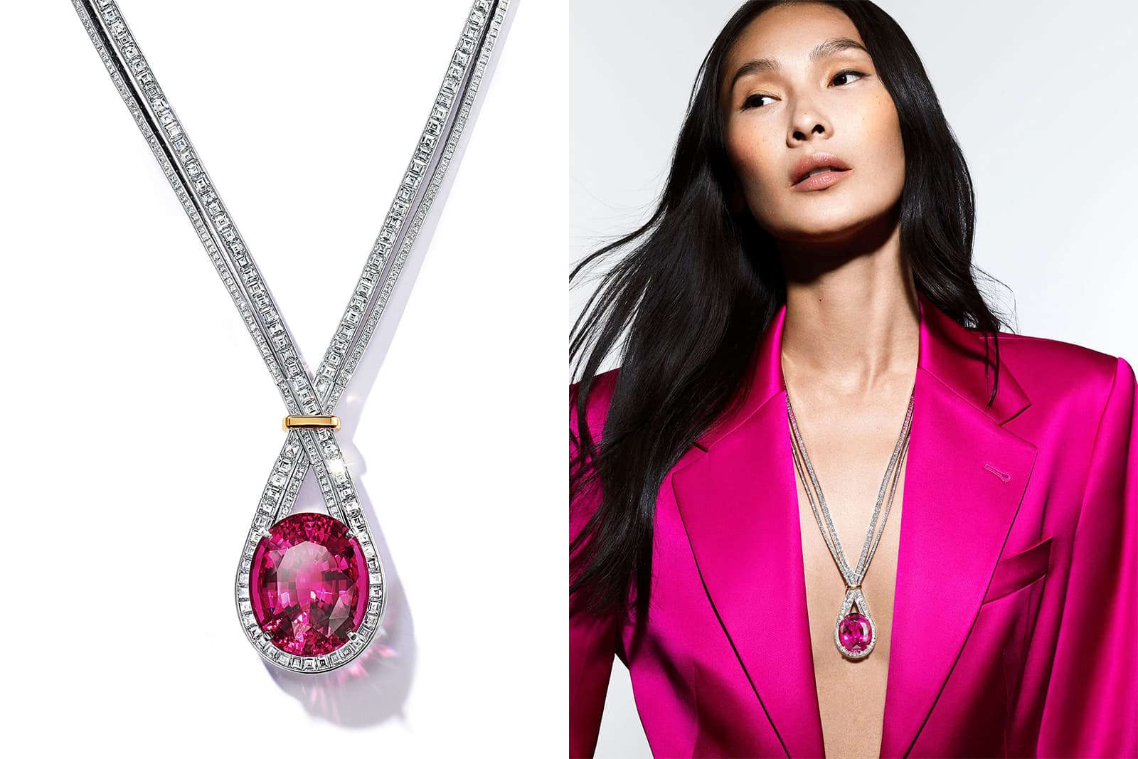 Tiffany & Co. Land pendant with an oval-rubellite of more than 69 carats and more than 44 carats of mixed cut diamond from the Colors of Nature High Jewellery Collection