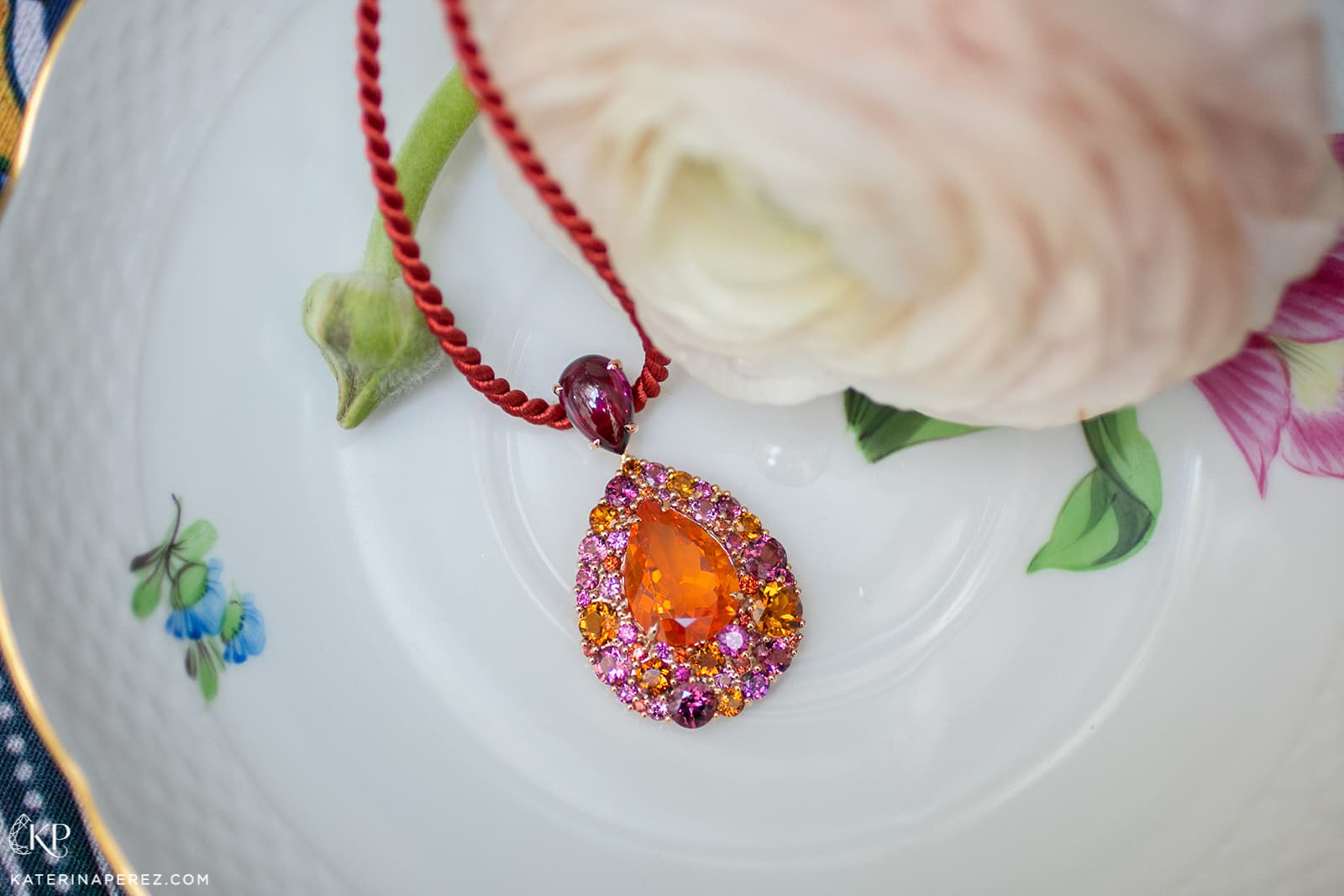  Isabelle Langlois Emotion Poire pendant with fire opal centre stone