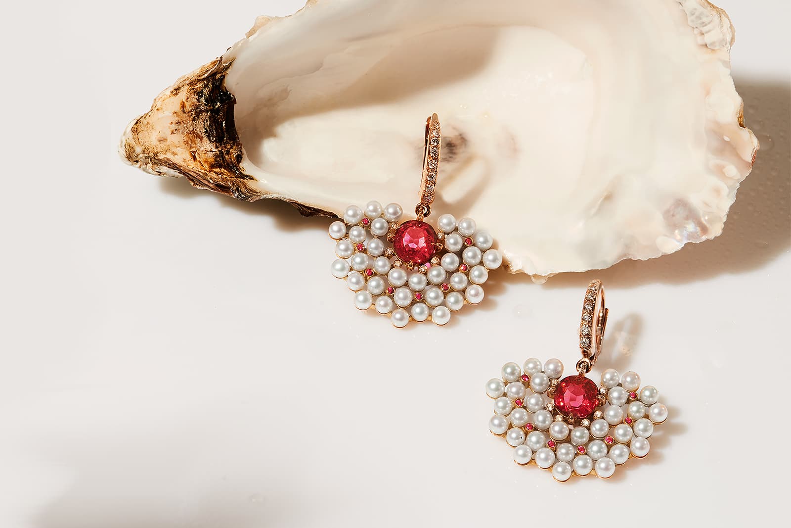  Alice Fournier Toba earrings with Burmese spinels, Akoya pearls and diamonds