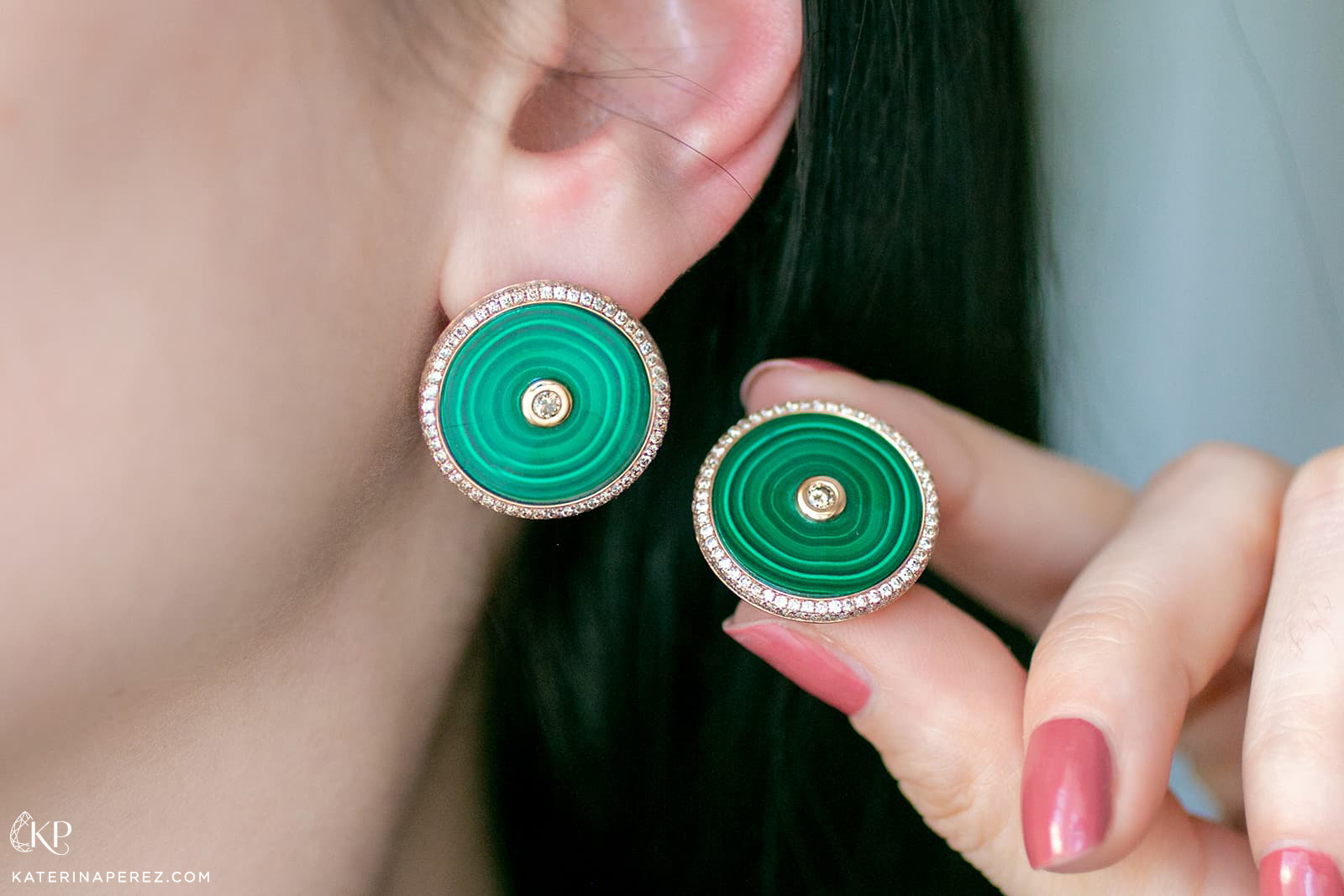  Alice Fournier Opotiki earrings with malachite and diamonds