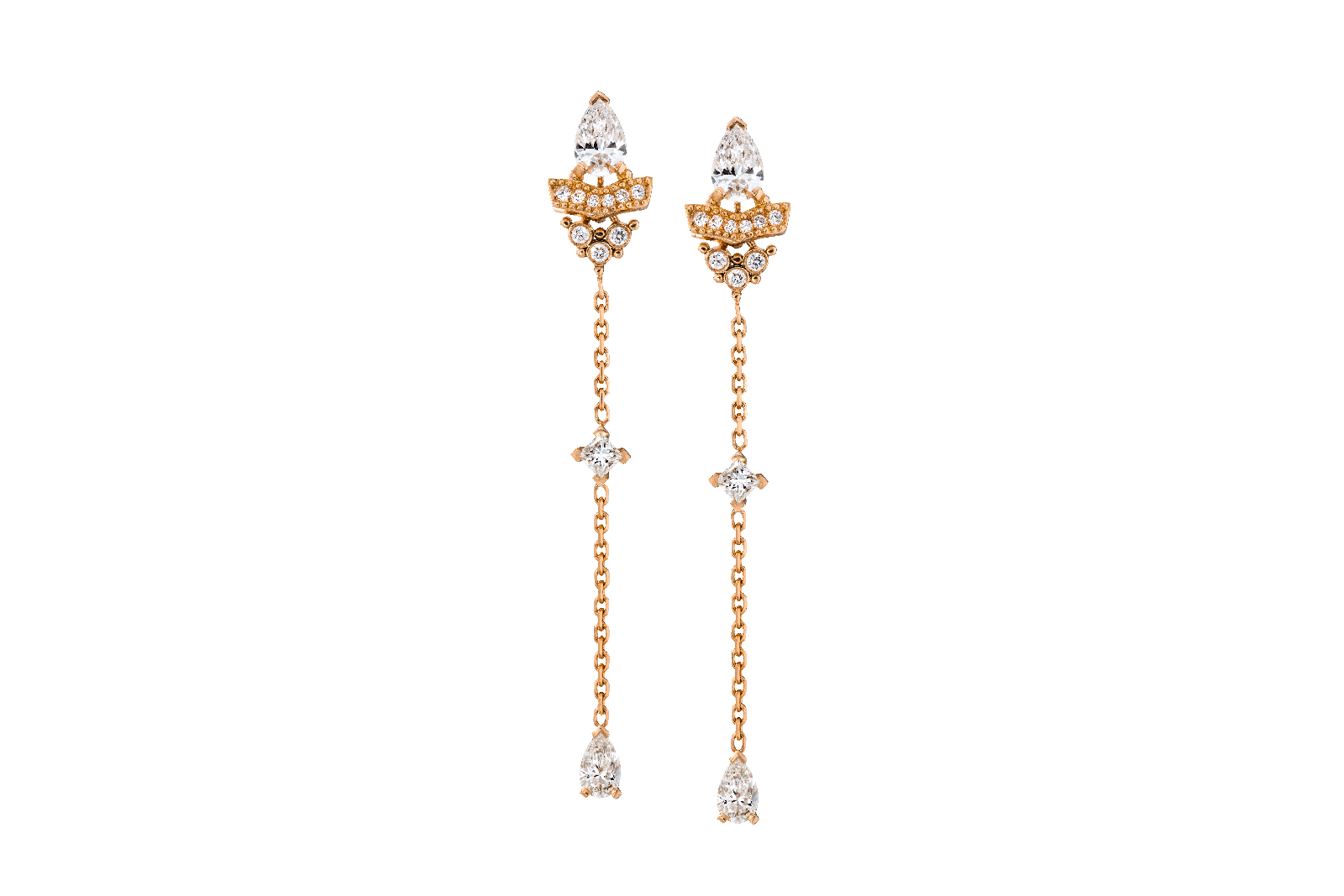  Maison Veyret Grand Soir earrings in gold and diamonds with detachable chain drops