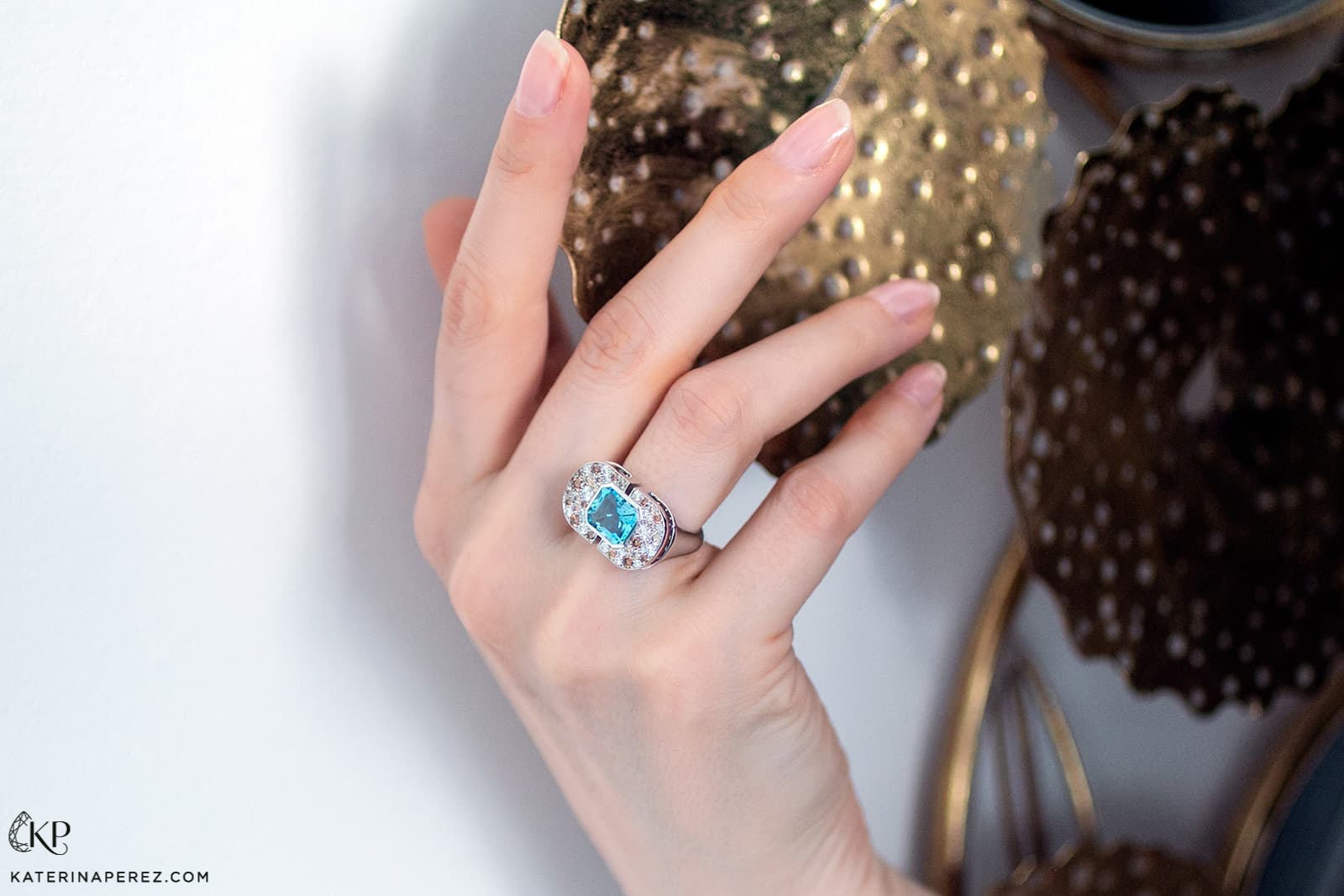 Annette Girardon Budapest ring with an aquamarine and diamonds