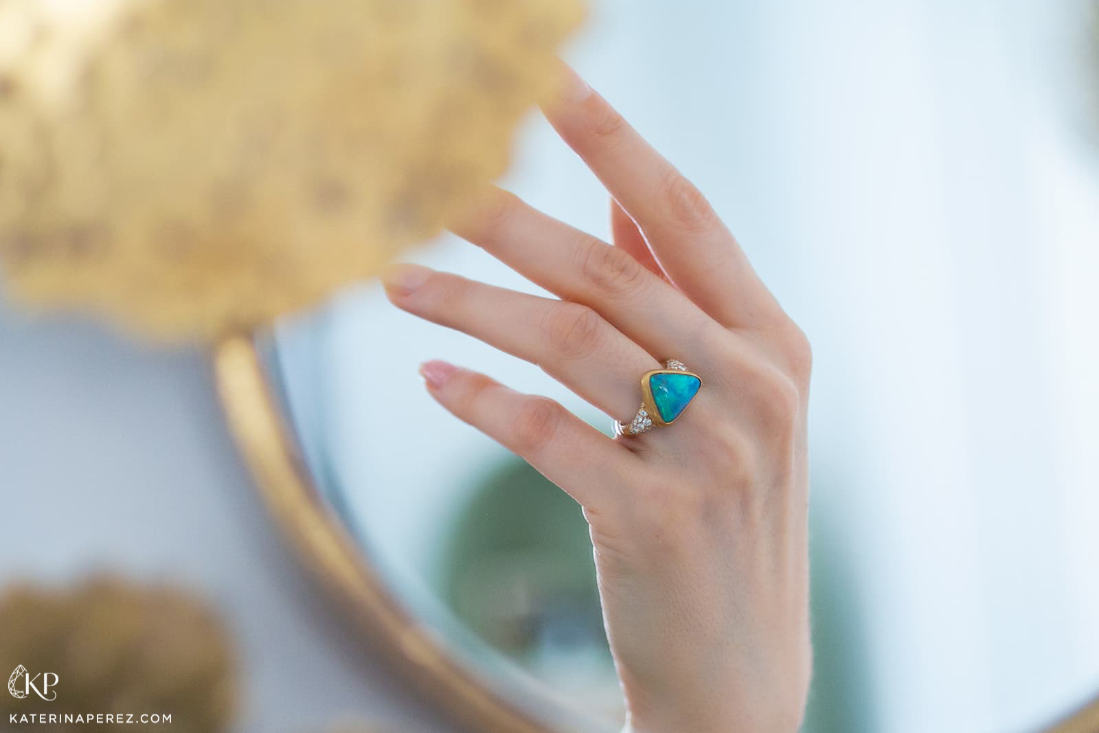 Annette Girardon opal and diamond Bermudes ring set in 22K gold