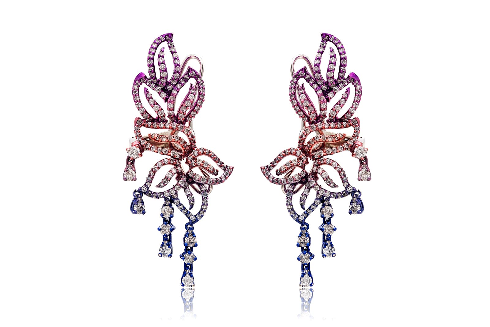  Ruchi New York Aurora Nights crawler earrings with diamonds set in gold and tinted rhodium