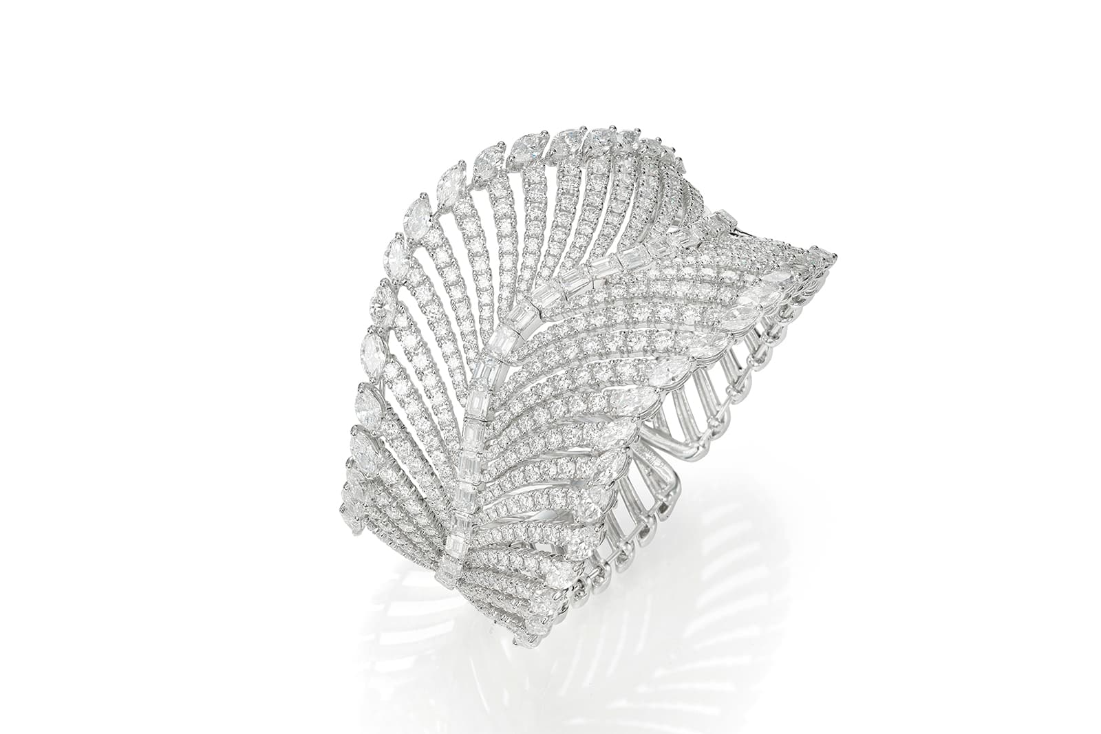  Butani 18k white gold and diamond bangle with 28.79 carats of emerald, marquise and round-cut diamonds