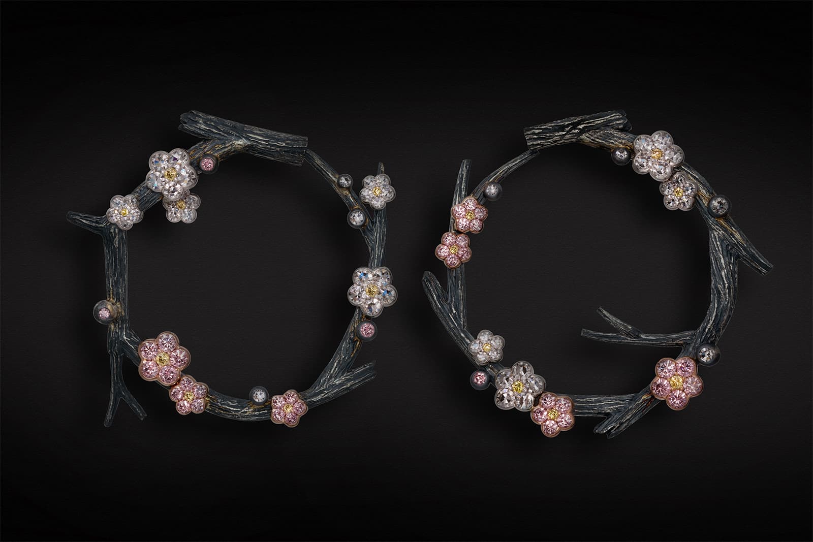  David Michael Cherry Blossom earrings with Argyle pink diamonds 