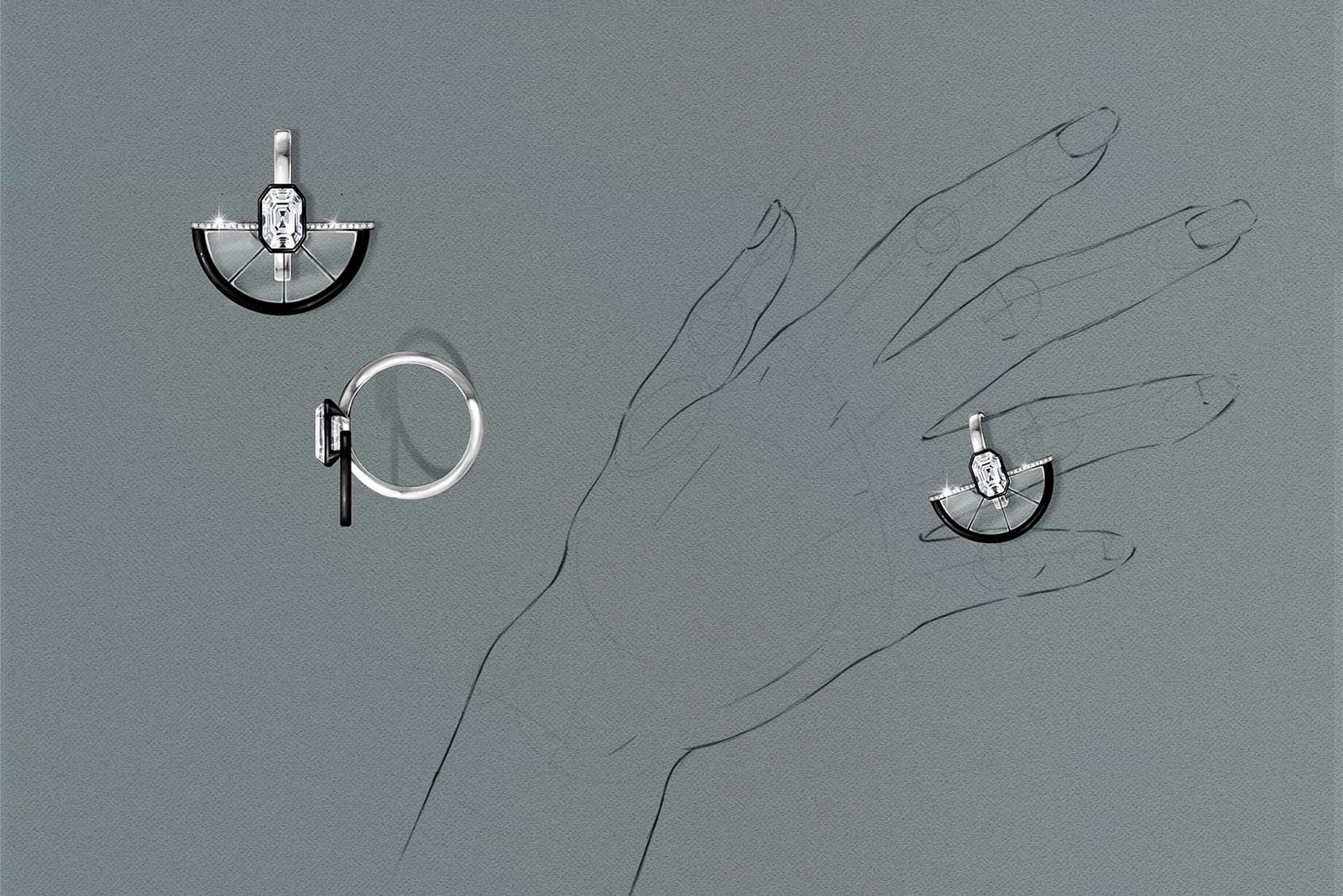  A ring with diamonds and black onyx designed by Nina and Mila Pikova for a British fine jewellery house