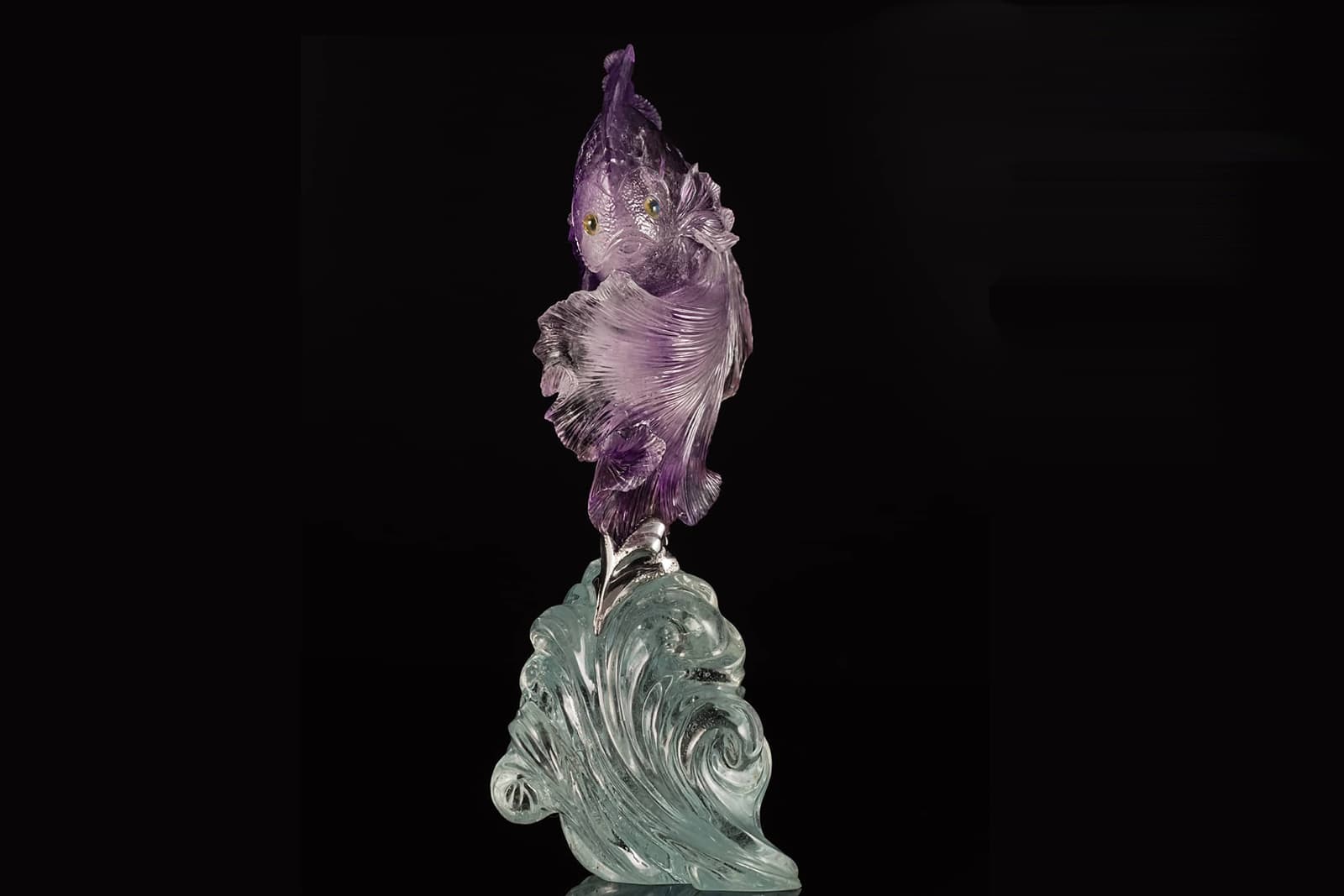  Coquette by Denis Bogomazov carved from amethyst, opal and blue topaz with silver