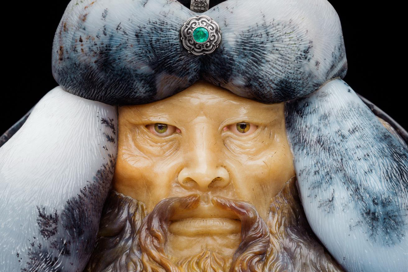  'Genghis Khan' by Studio Svyatogor crafted from agate, dolerite, jasper and aventurine with silver, brass and hot enamel