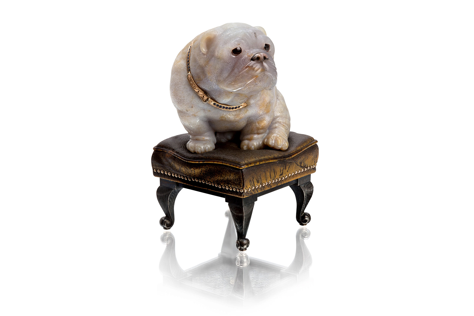  Sculptural miniature Bulldog on a footstool by Anna Nova