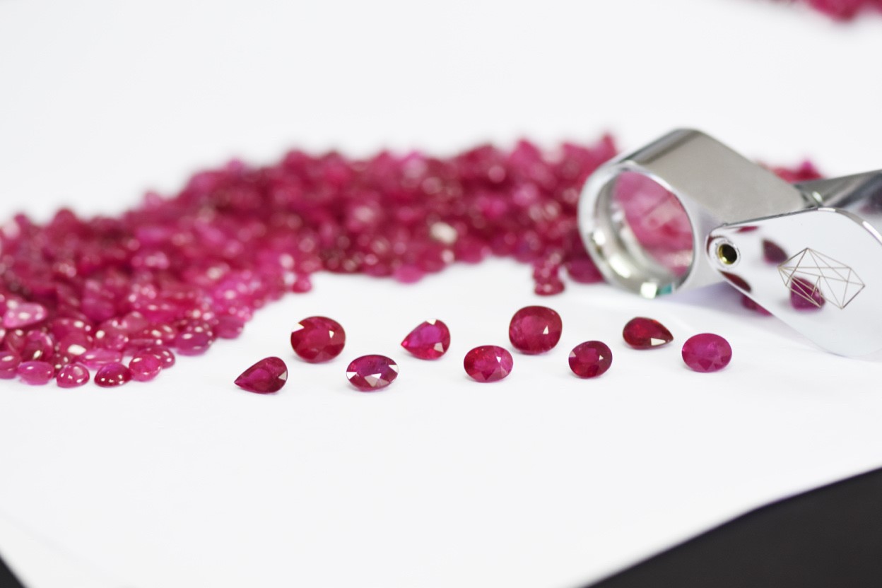  Greenlandic rubies being inspected for quality 