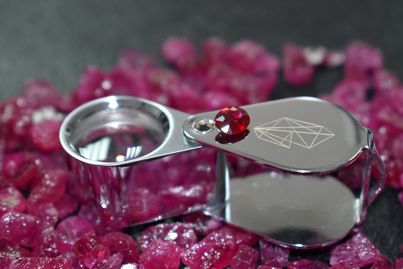 Greenlandic rubies being inspected for quality 