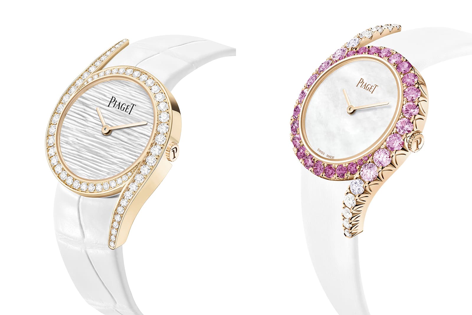  Piaget Limelight Gala Mother of Pearl Palace watch (left) and the Piaget Limelight Gala Precious Sunset with 32 brilliant-cut pink sapphires of 4.70 carats 