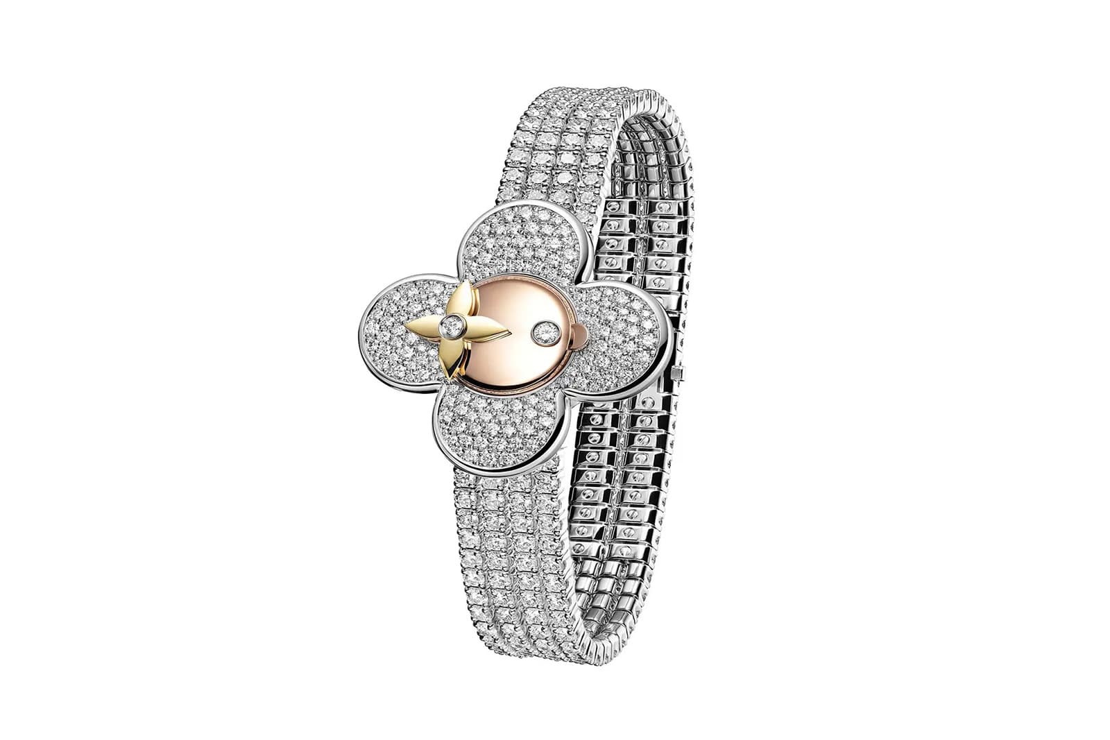  The Louis Vuitton Vivienne Bijou secret watch with the 'Vivienne' mascot covering the dial 