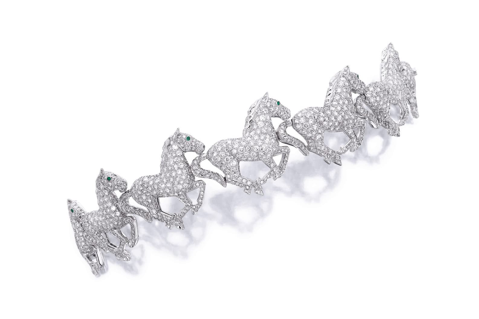  Cartier diamond and emerald bracelet with a horse motif as sold by Sotheby's
