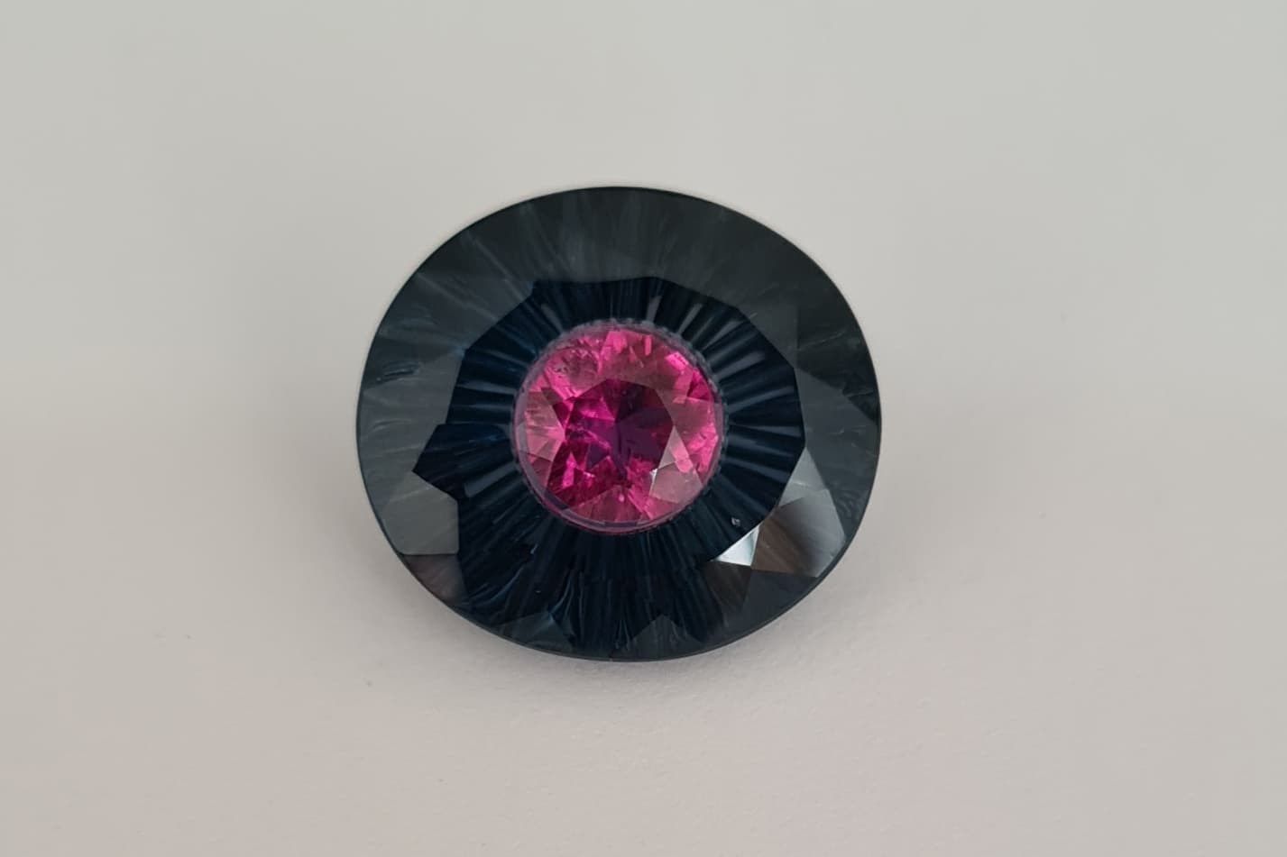  London topaz set with a pink tourmaline with a total weight of 17.73 carats by Fredh Jhones 