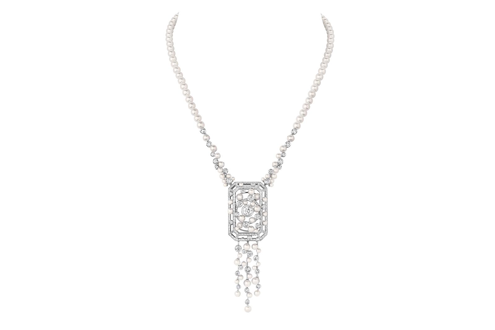  Chanel Bubbly Stopper High Jewellery necklace from Collection N°5 in white gold with diamonds and cultured pearls  