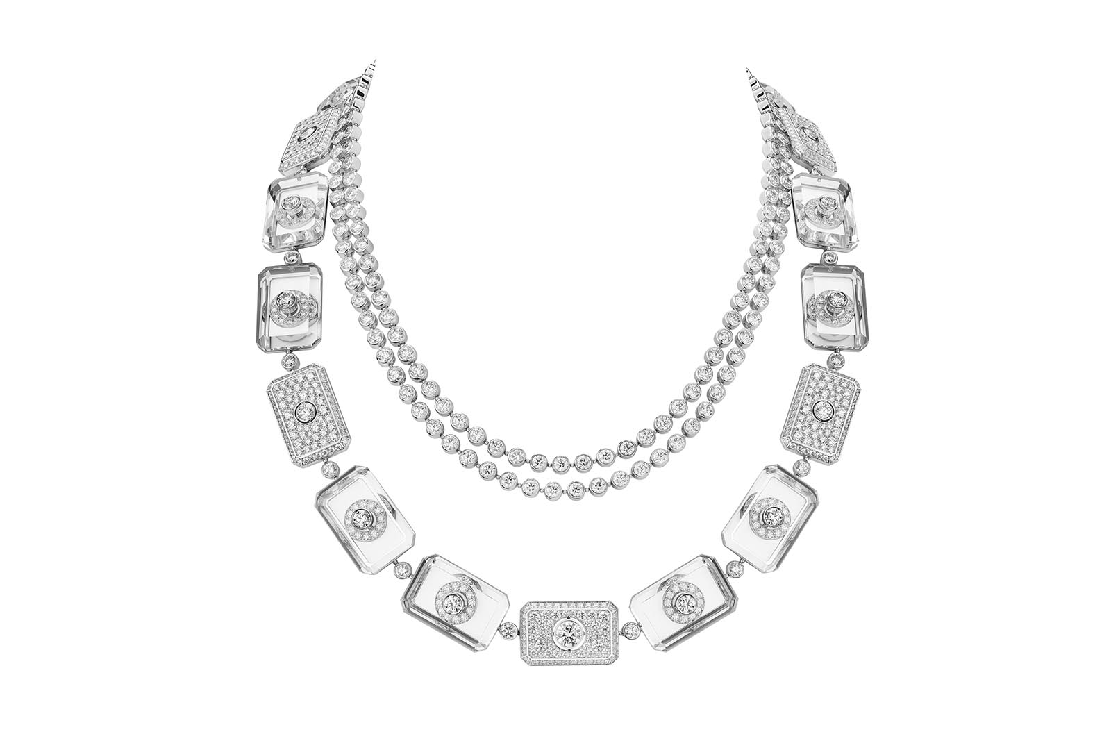 Chanel Crystal Stopper High Jewellery necklace from Collection N°5 in white gold with diamonds and rock crystal, including one round cut diamond of 1.03 carats