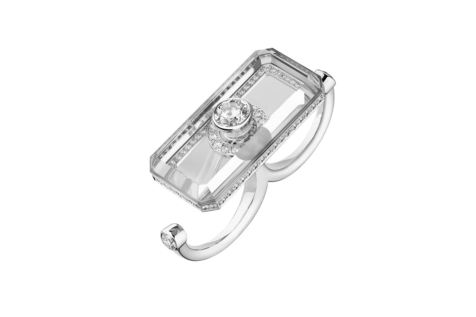   Chanel Crystal Stopper High Jewellery ring from Collection N°5 in white gold with diamonds and rock crystal, including one round-cut diamonds of 1.02 carats 