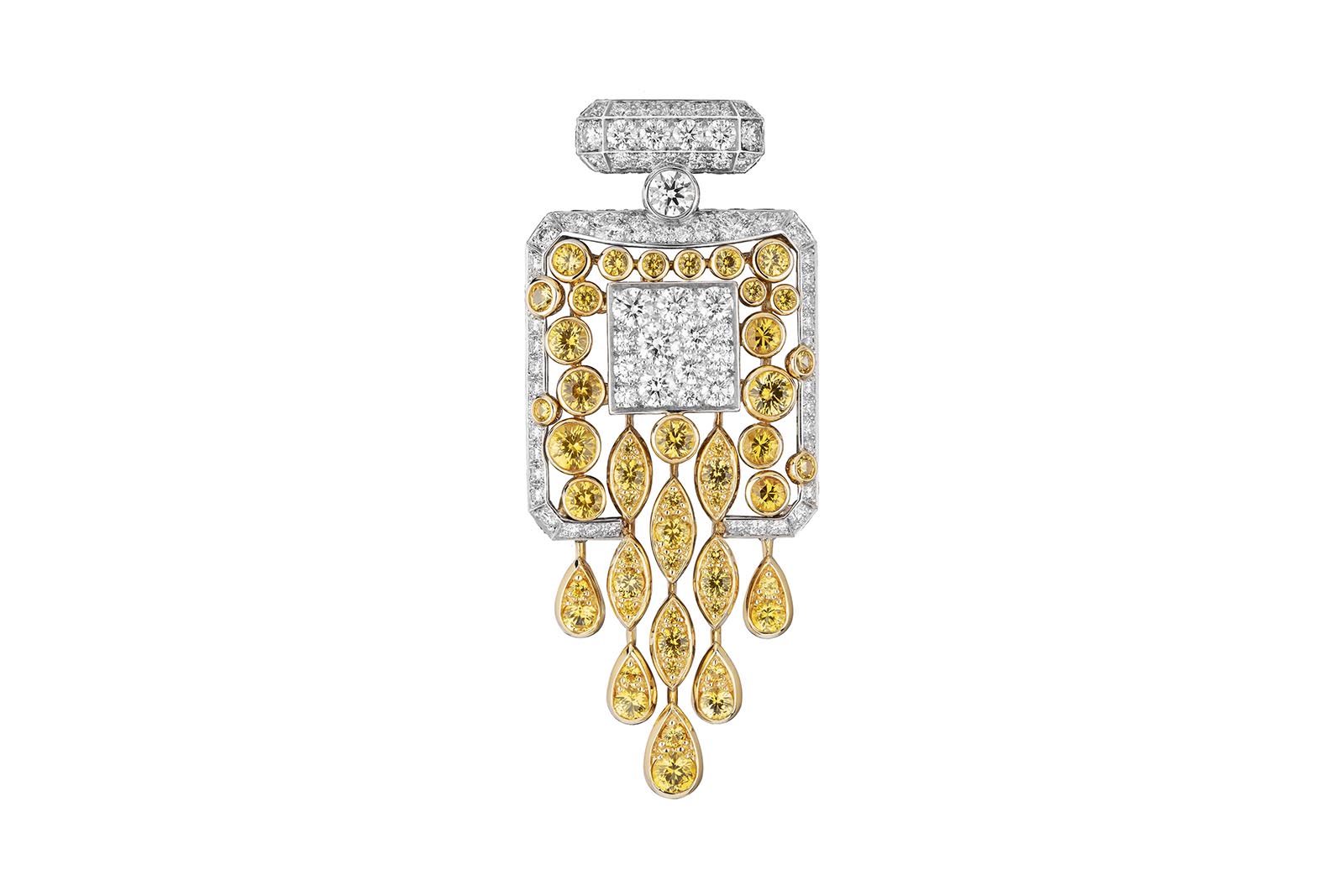  Chanel N°5 Signature Bottle High Jewellery brooch from Collection N°5 in yellow gold and white gold with yellow sapphires and diamonds