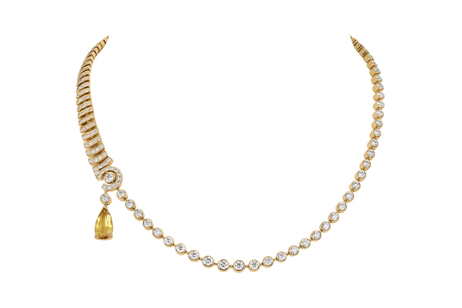  Chanel N°5 Drop High Jewellery necklace from Collection N°5 in yellow gold, diamonds and yellow beryl, including one pear-cut beryl of 2.65 carats 