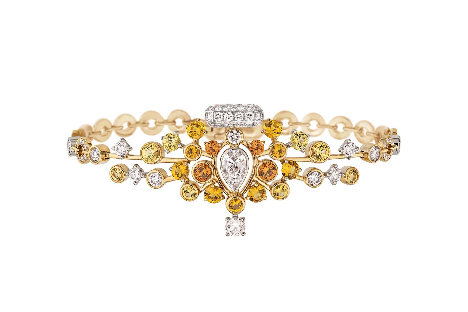  Chanel Golden Sillage High Jewellery bracelet from Collection N°5 in yellow gold and platinum with diamonds, yellow sapphires and spessartite garnets