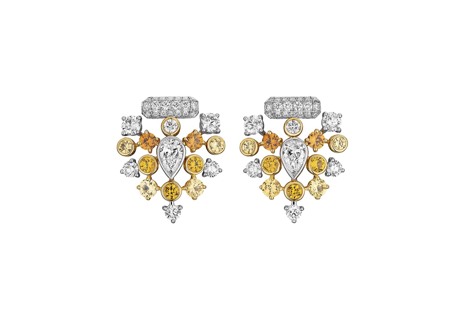  Chanel Golden Sillage High Jewellery earrings from Collection N°5 in yellow gold and platinum with diamonds, yellow sapphires and spessartite garnets