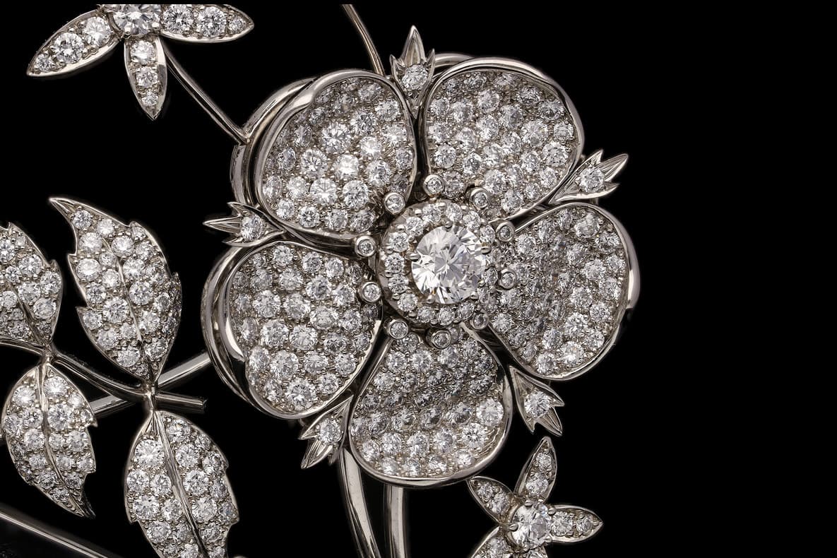 A closer look at the floral details of a contemporary E. Wolfe & Co. tiara, inspired by a design from 1904, and up for sale by Hancocks London