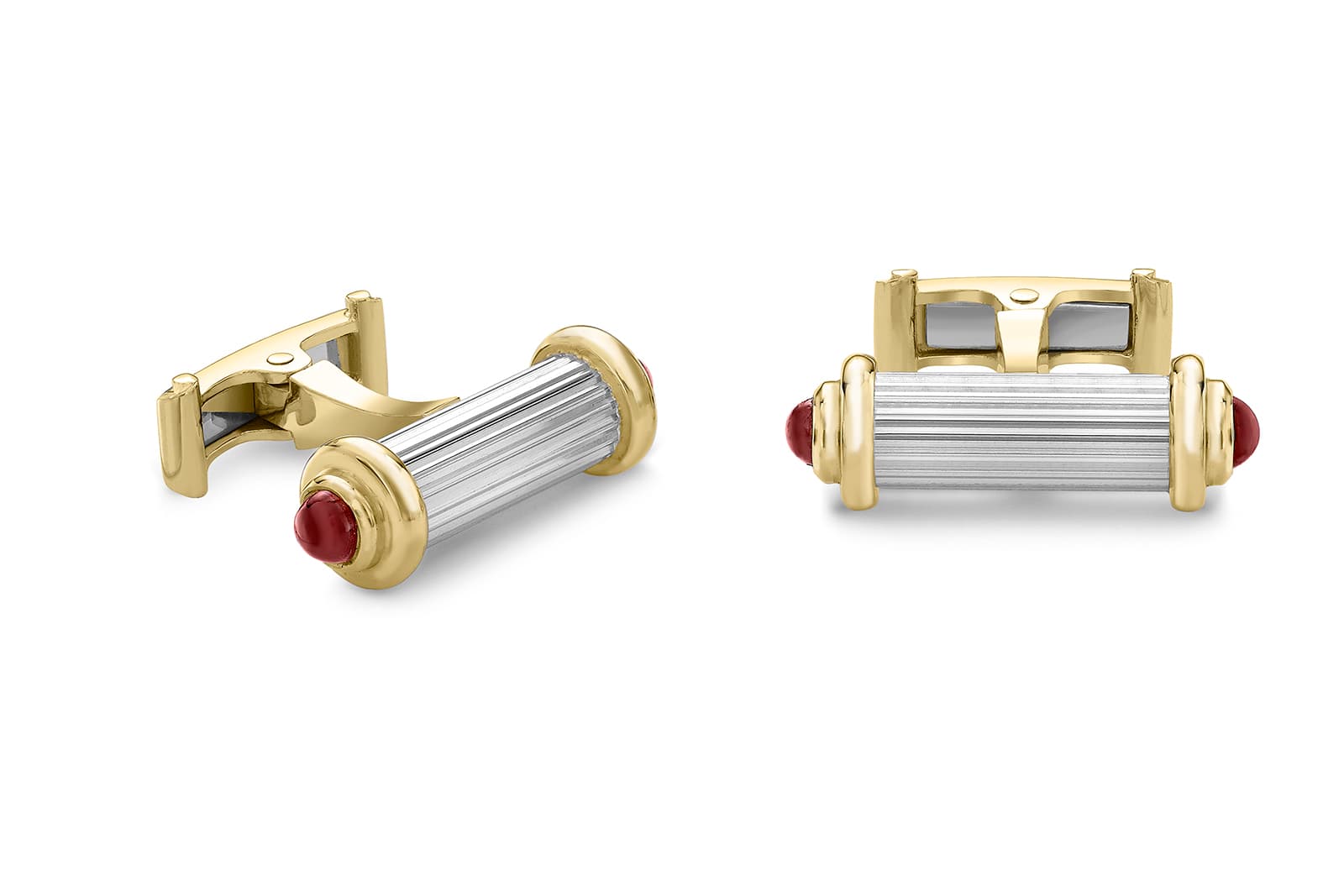 Theo Fennell cufflinks in 18k white and yellow gold with rubies 