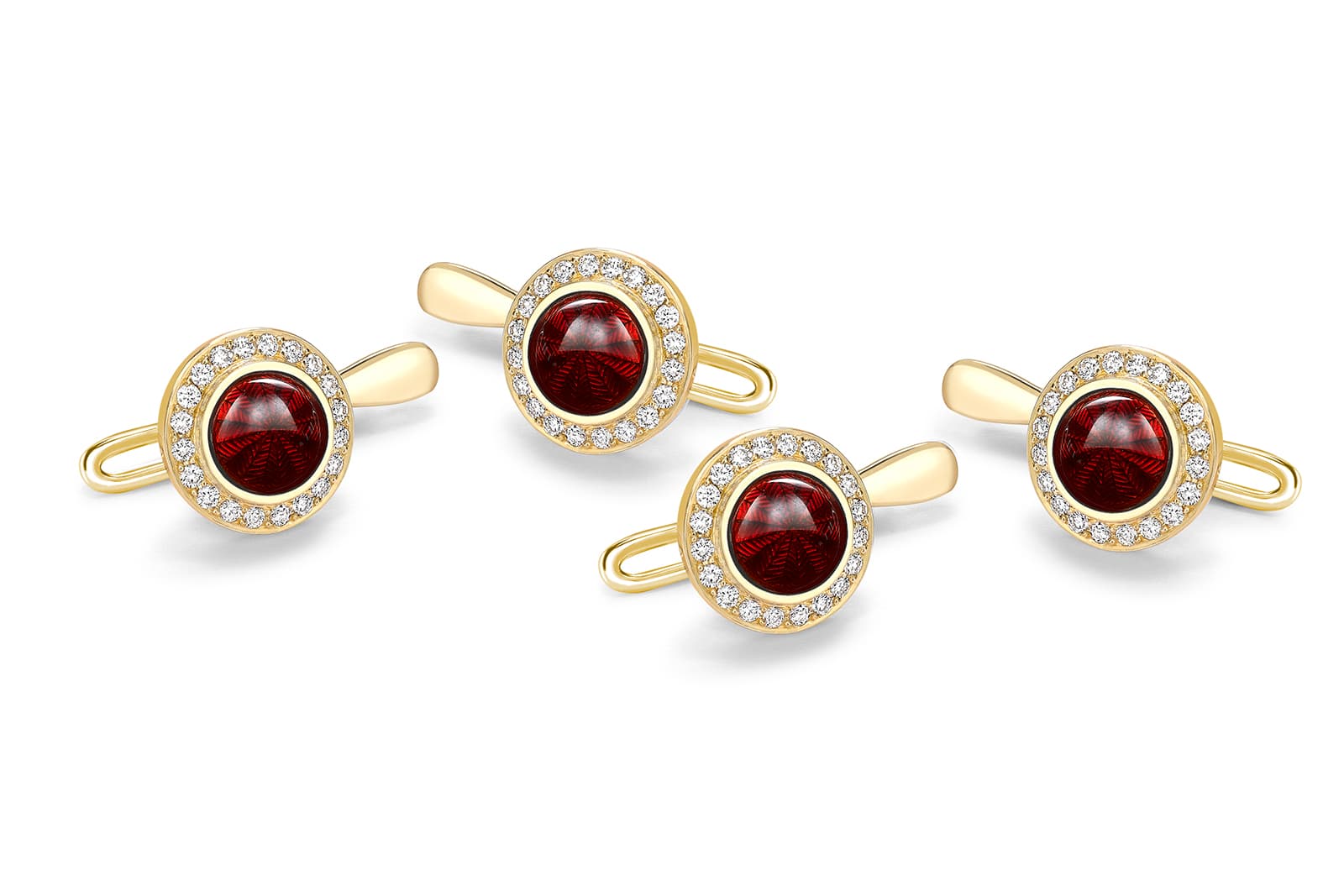  Theo Fennell diamond and red enamel shirt studs in 18k yellow gold 