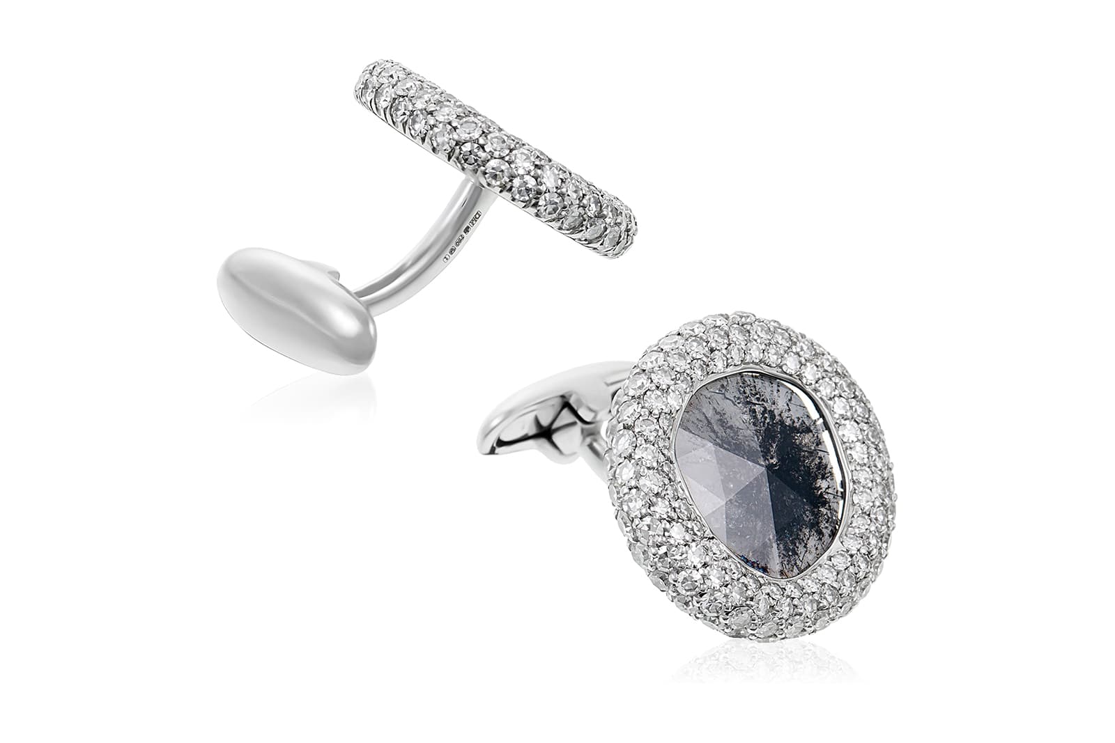  David Morris Diamond Slice cufflinks with a halo of micro-set white diamonds totalling 7.38 carats