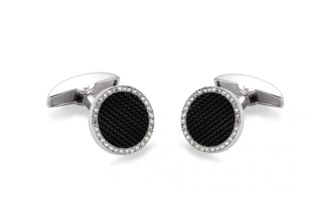  Deakin & Francis onyx cufflinks with diamonds in 18k white gold