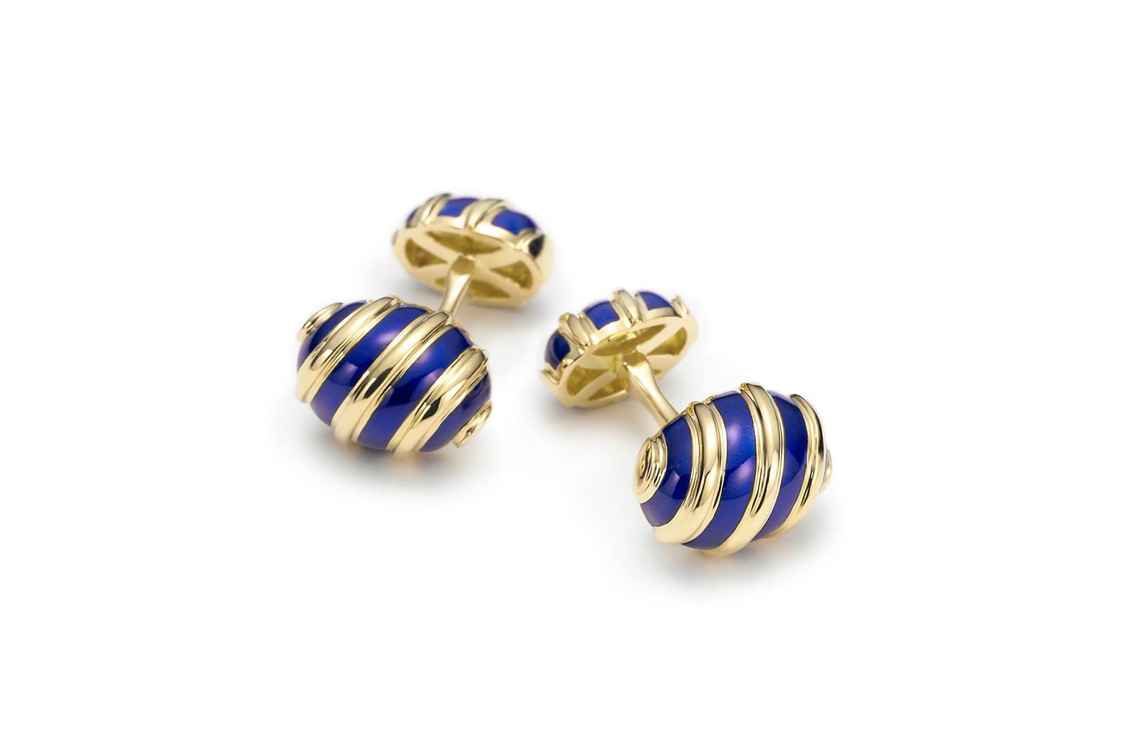 Tiffany & Co. Schlumberger Olive cufflinks in 18k yellow gold with blue enamel