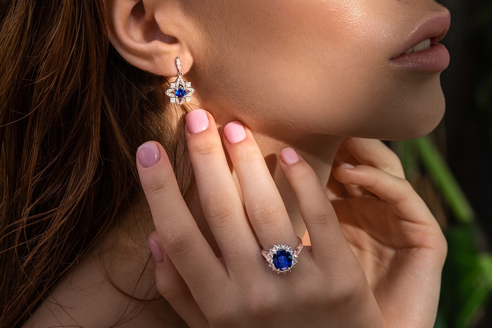  Miracle sapphire and diamond bridal jewellery, including an engagement ring and matching earrings 