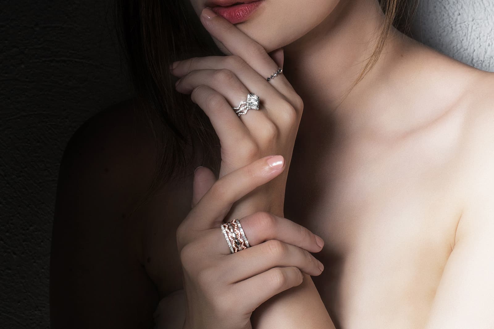  LX Antwerp diamond stacking rings in white and rose gold 