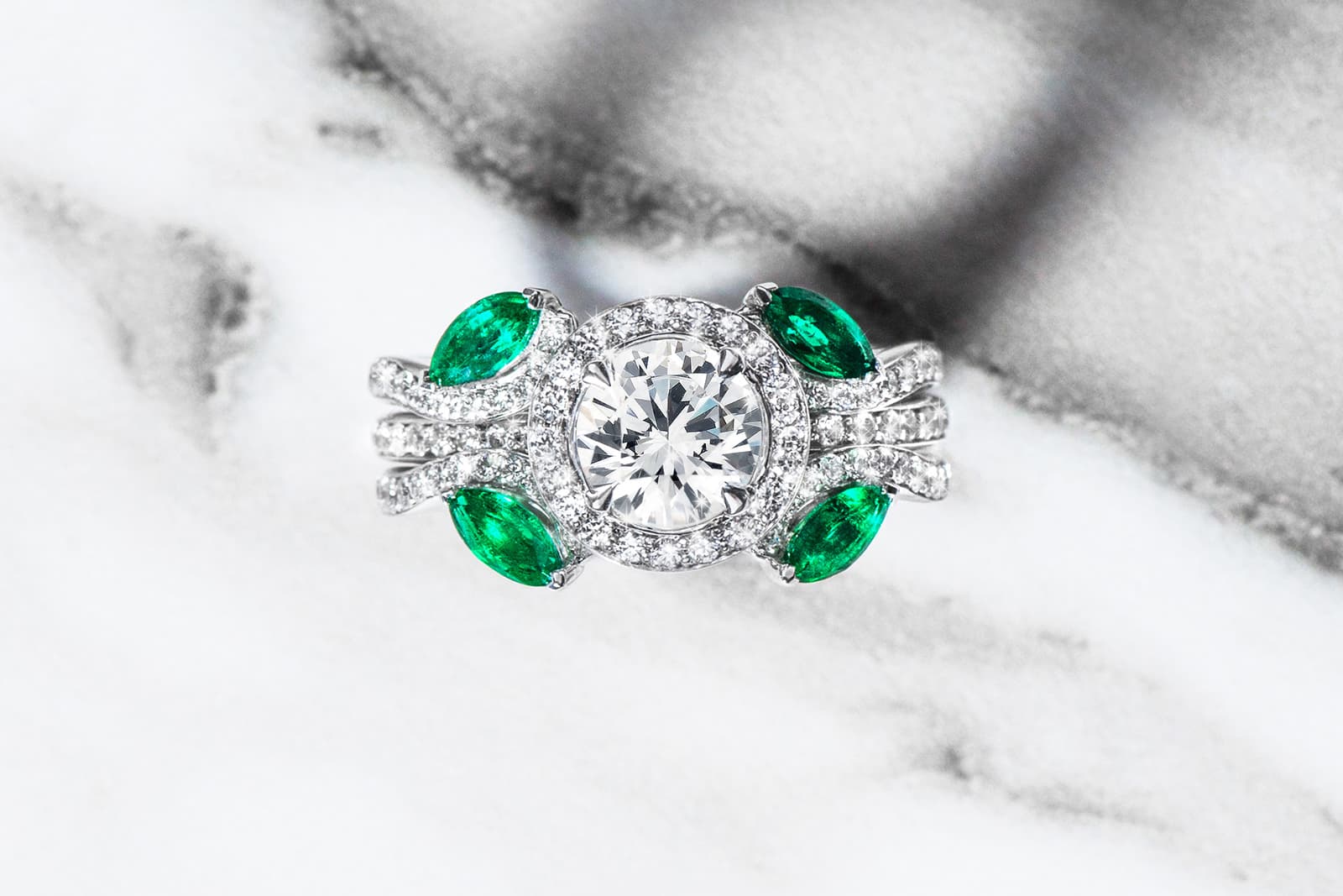 LX Antwerp diamond and marquise-cut emerald engagement ring 