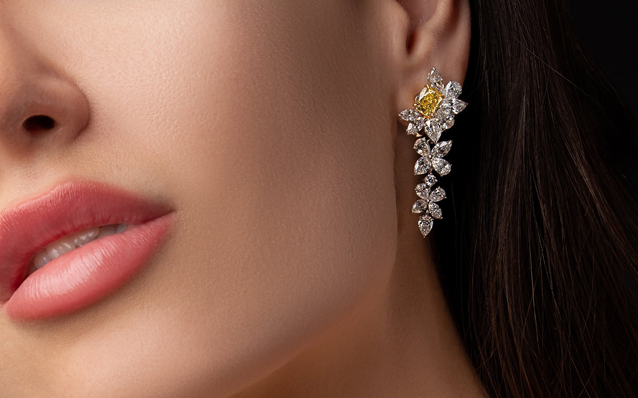  Gemma Fine Jewellery yellow and colourless diamond floral earrings 